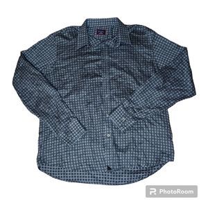 UNTUCKit Men's Large Gray Plaid Gingham Long Sleeve Button‎ Front Shirt cotton